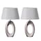 Quickway Imports Ceramic Table Lamp 19 inch, w/Silver and White Oval Stand and White Cotton Lampshade, 2PK QI004585.2 - alternate 1